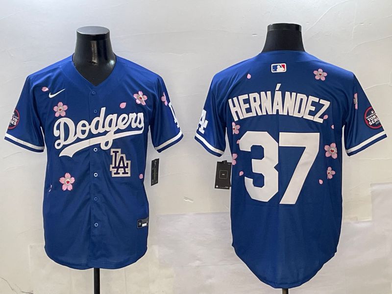 Men Los Angeles Dodgers #37 Hernandez Blue Sakura Edition 2025 Nike MLB Jersey style 9